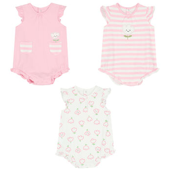 Baby Girls Pink & White Rompers ( 3-Pack )
